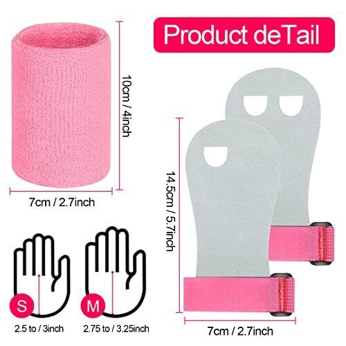 Gymnastics Hand Grips Wristbands Sets: 2 Sets Bar Grips Palm Protectors and Wristbands