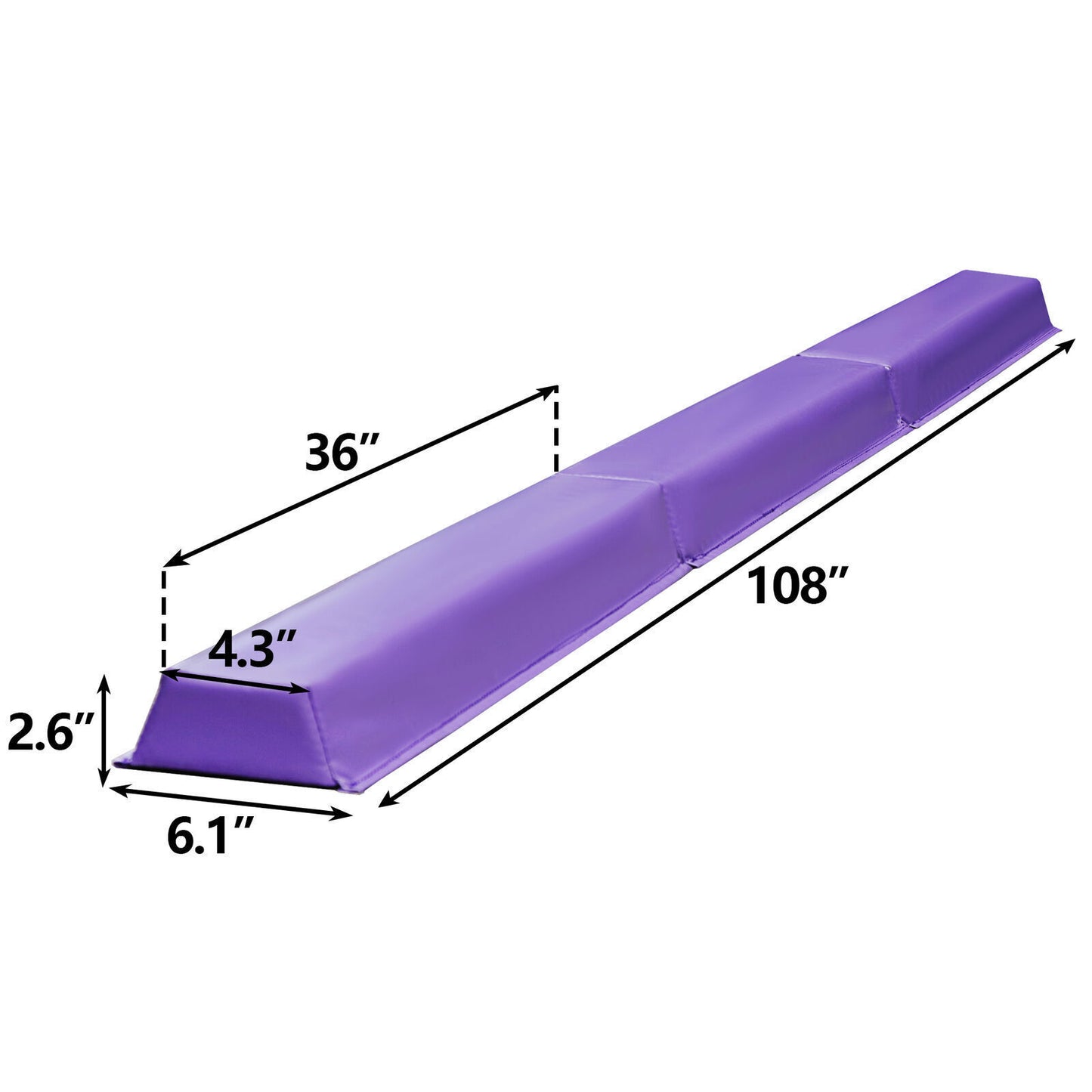 9FT Balance Beam Extra Firm Foam Anti-Slip Bottom Gymnastics Equipment Purple